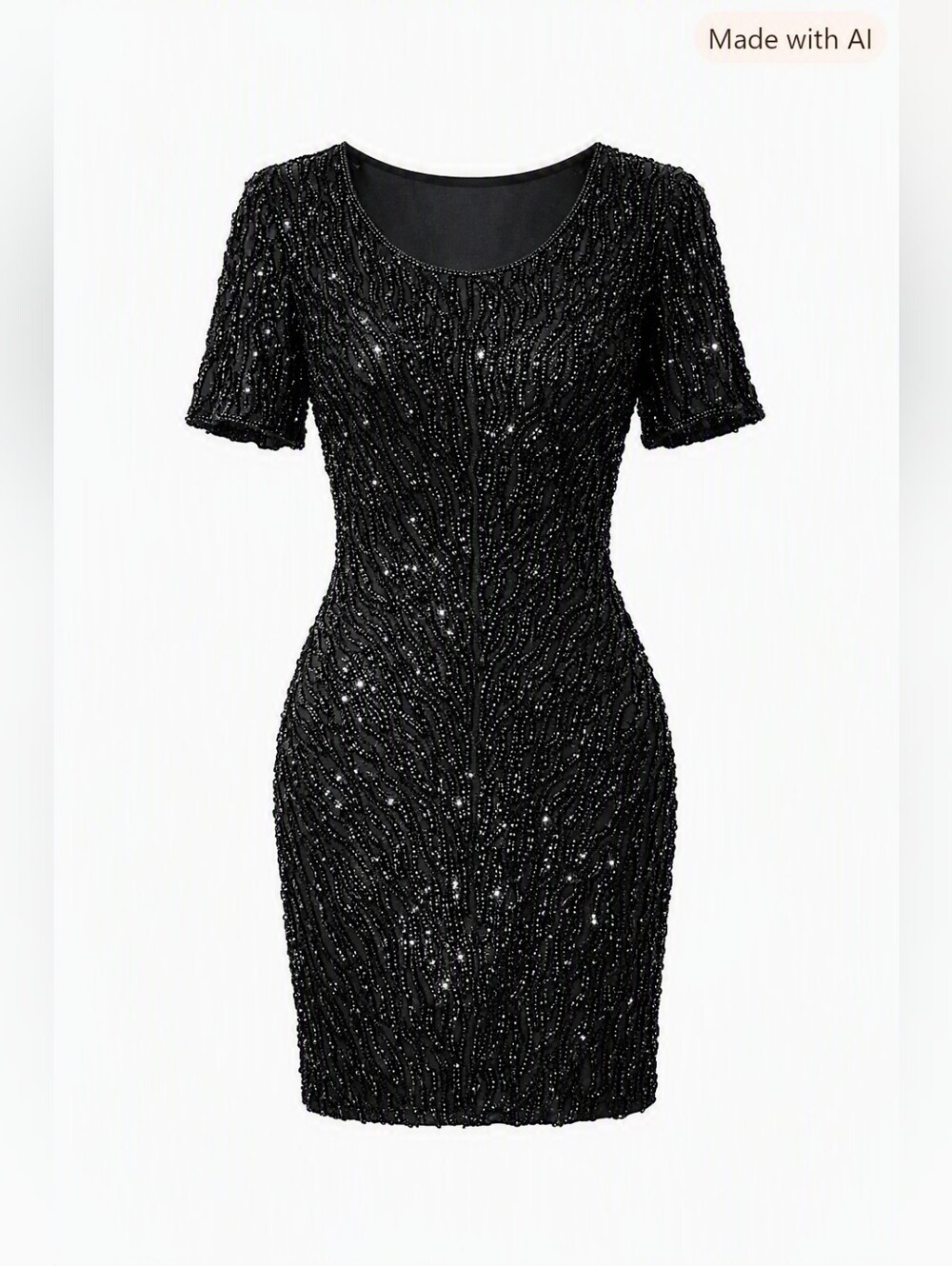 Vintage Black Beaded Short Sleeve Cocktail Dress with open back...she clsssy!